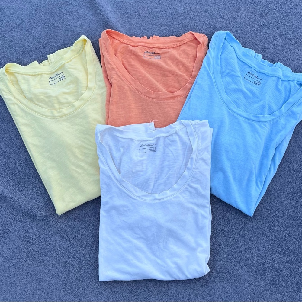 4 Eddie Bauer Women's Short Sleeve Tees Pastel Collection Set of Fits size Small